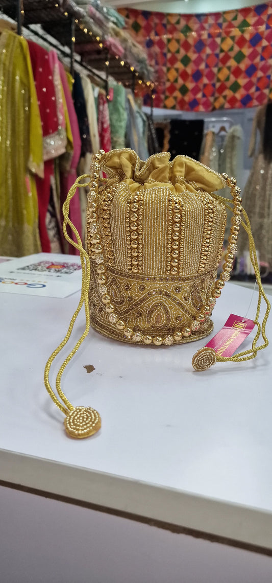 Fancy, Embroidered Potli Bag with drawstring and  Beaded handle