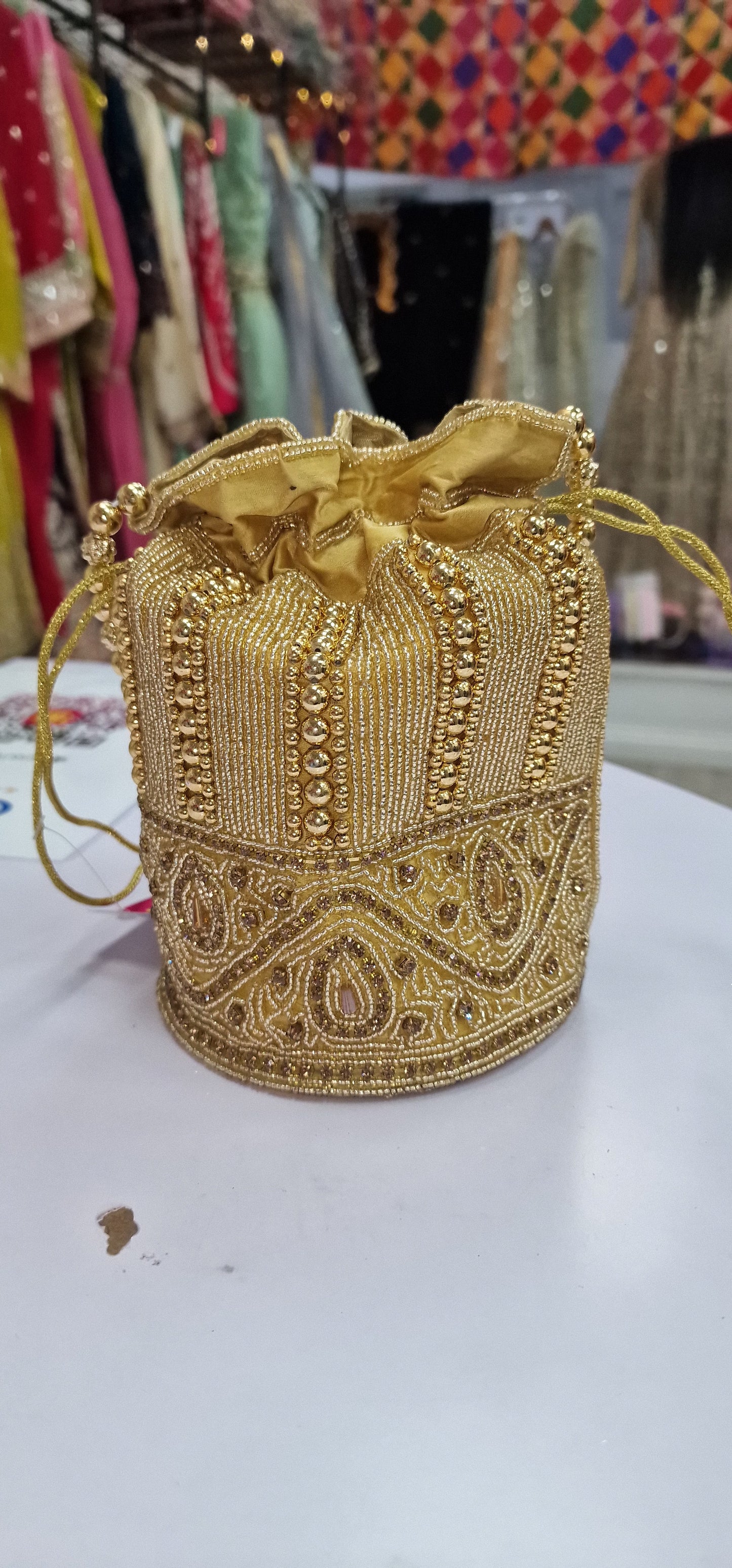 Fancy, Embroidered Potli Bag with drawstring and Beaded handle