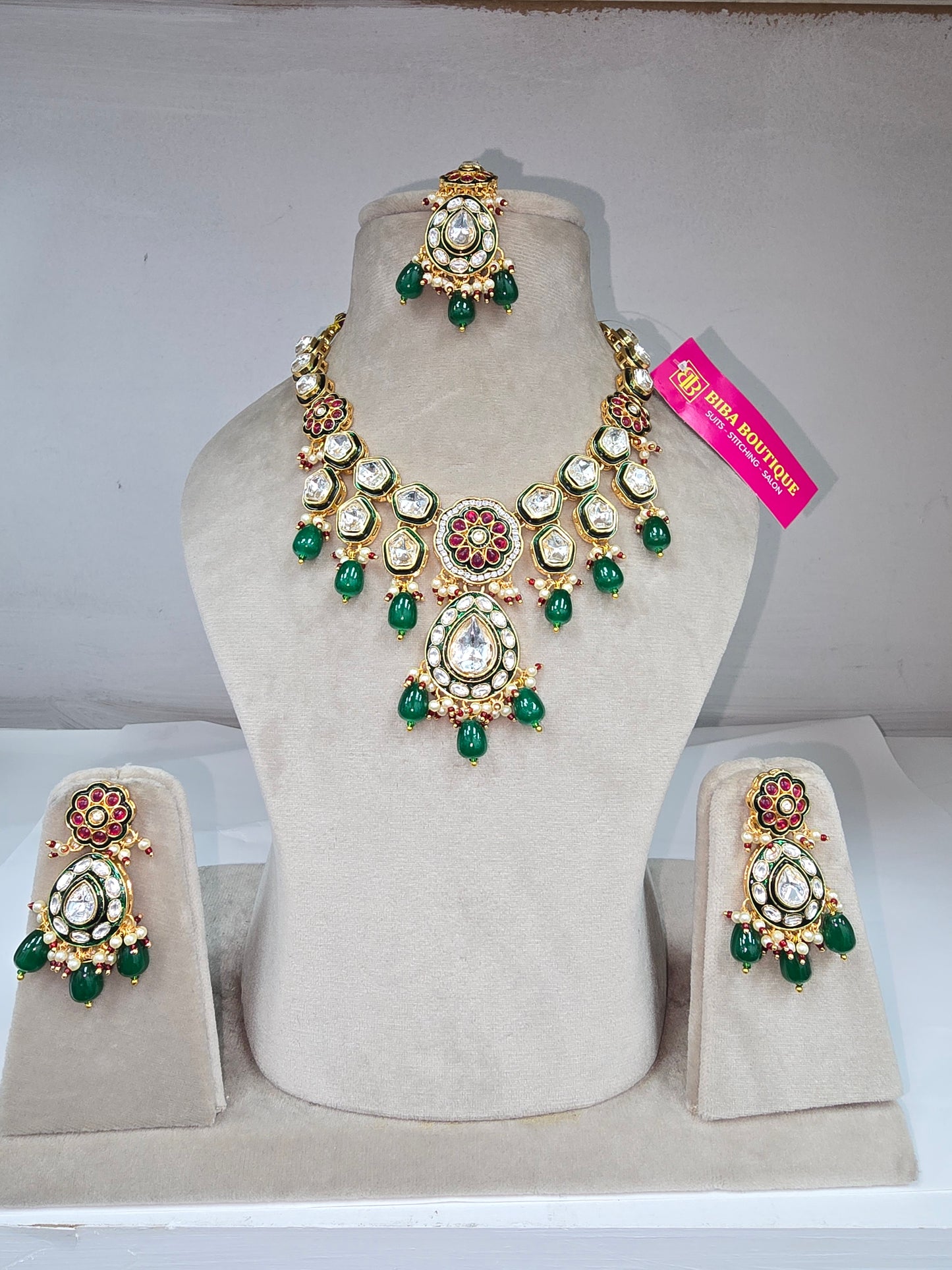 Beautiful designer kundan necklace sets with earrings and tikka in 2 colours