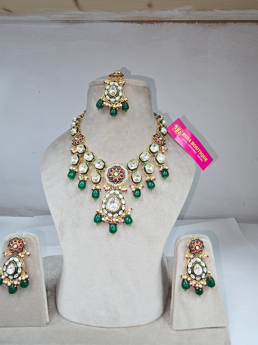 Beautiful designer kundan necklace sets with earrings and tikka in 2 colours