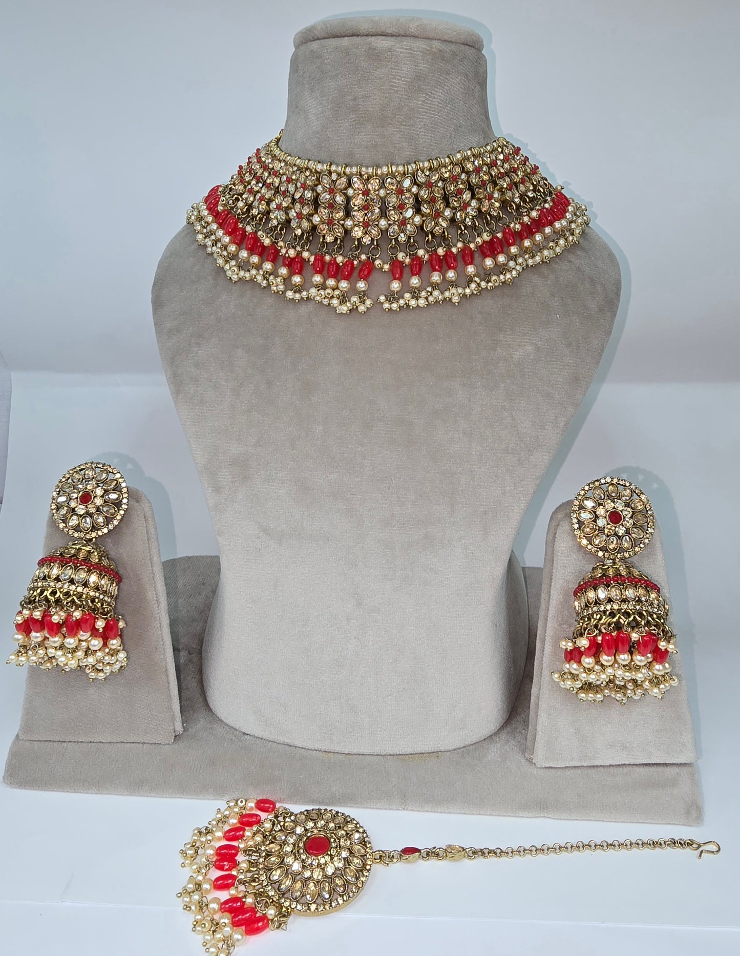 Party wear sets with fancy jhumkas n tikka in 2 colours