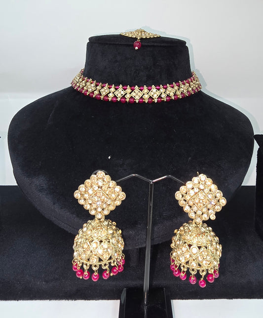Light Choker set with Jhumkas and Tikka