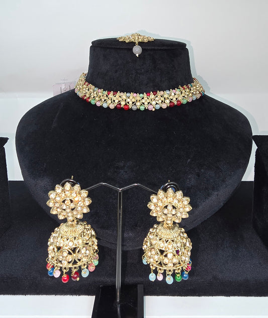Light Choker set with Jhumkas and Tikka