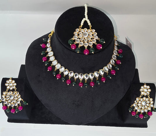 Kundan studded set with Earrings and Tikka