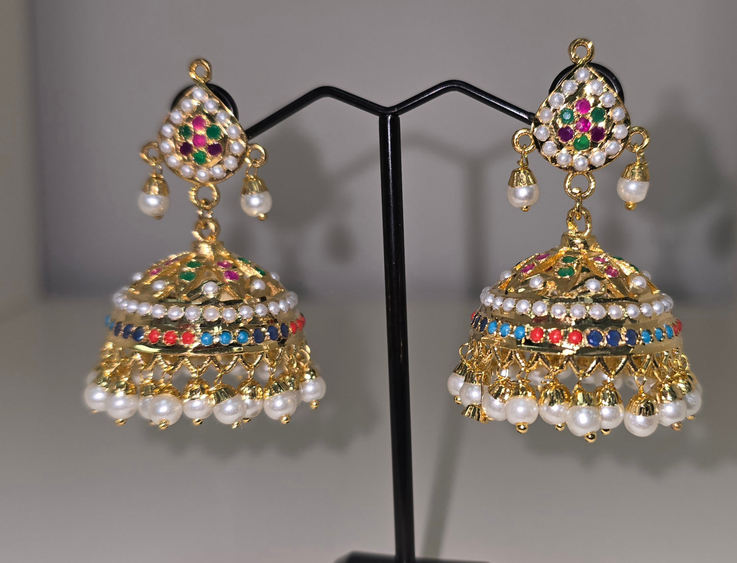 Multi coloured jadau jhumkas