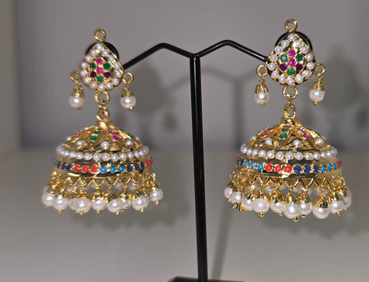 Multi coloured jadau jhumkas