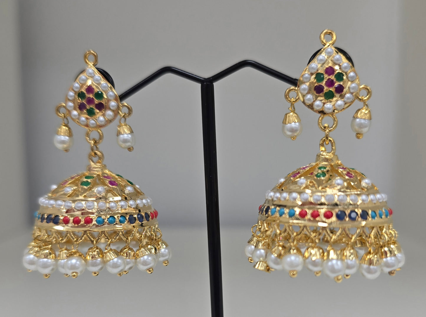 Multi coloured jadau jhumkas