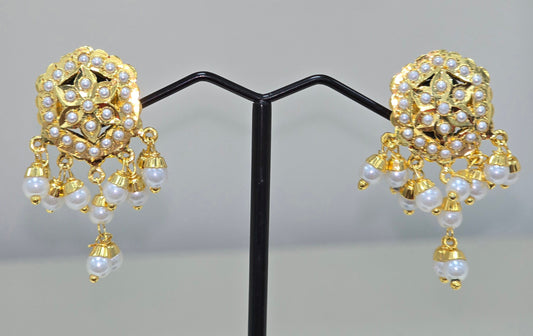 Gold plated white pearl earrings