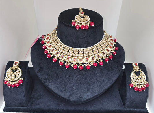 Partywear polki set in red colour