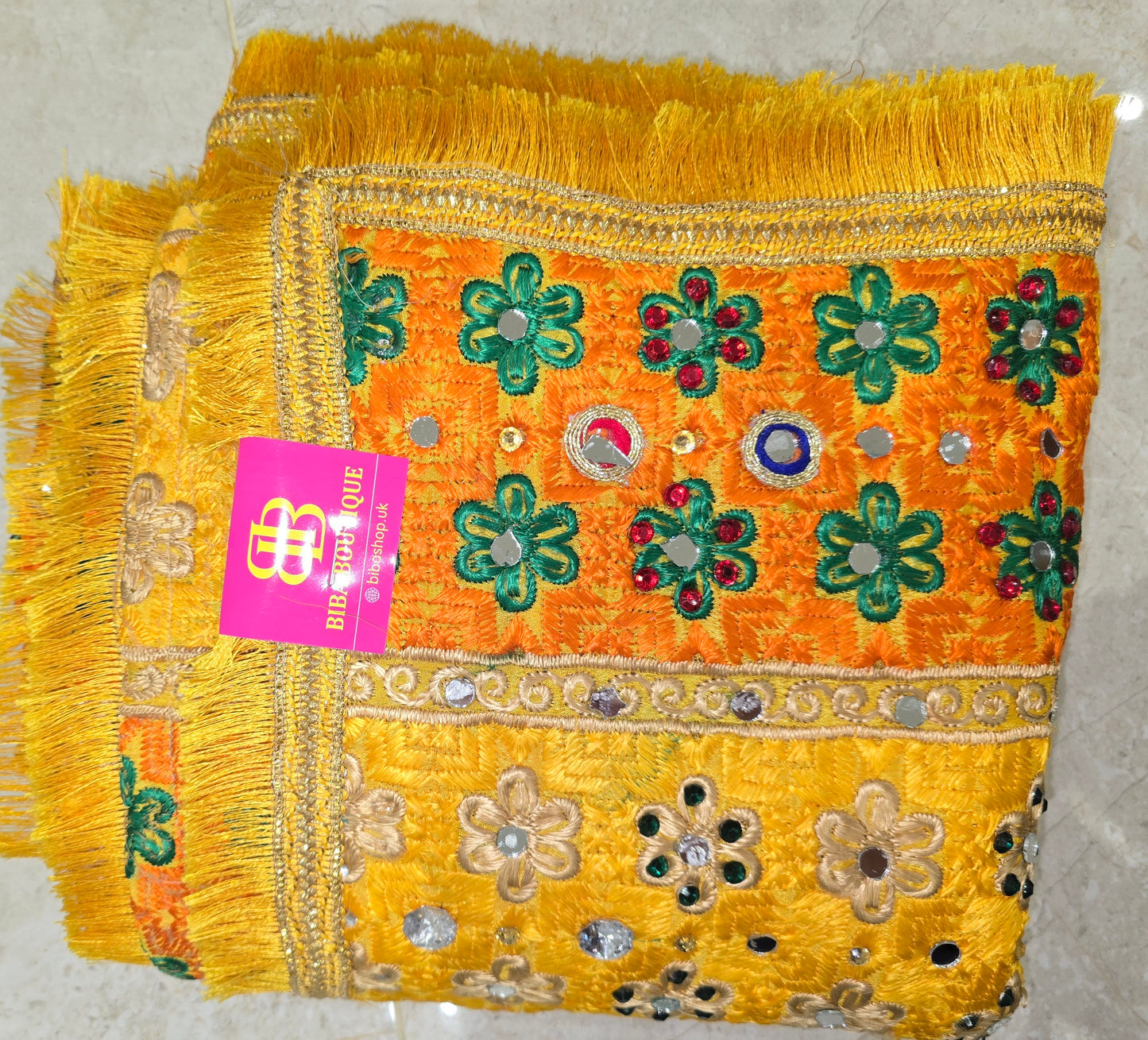Fancy phulkari in yellow colour