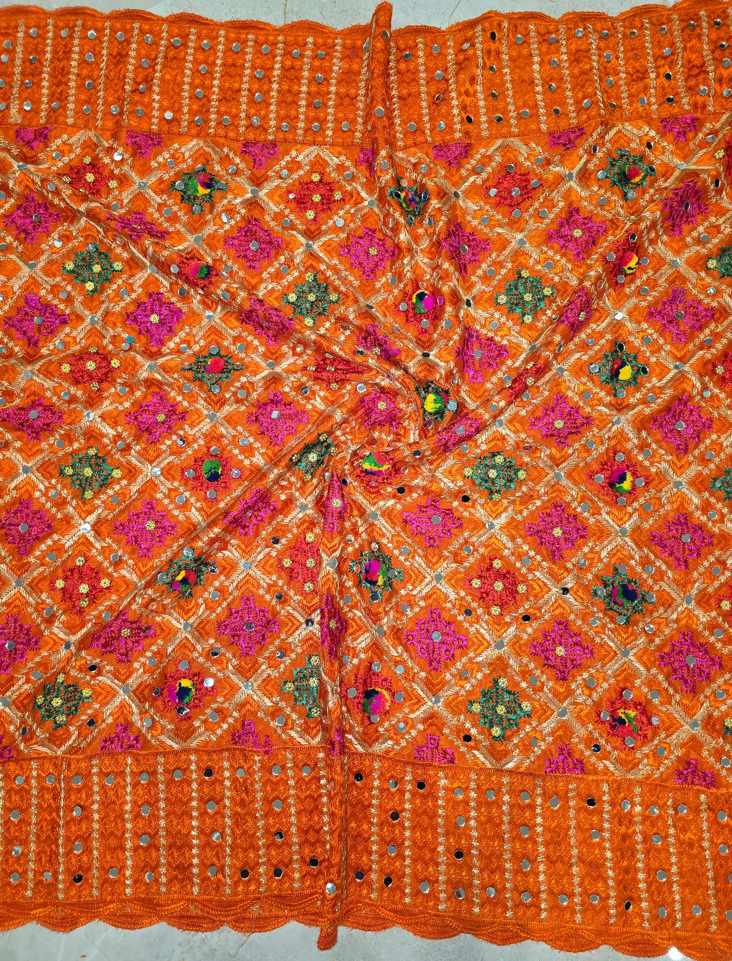 Fancy phulkari in orange colour