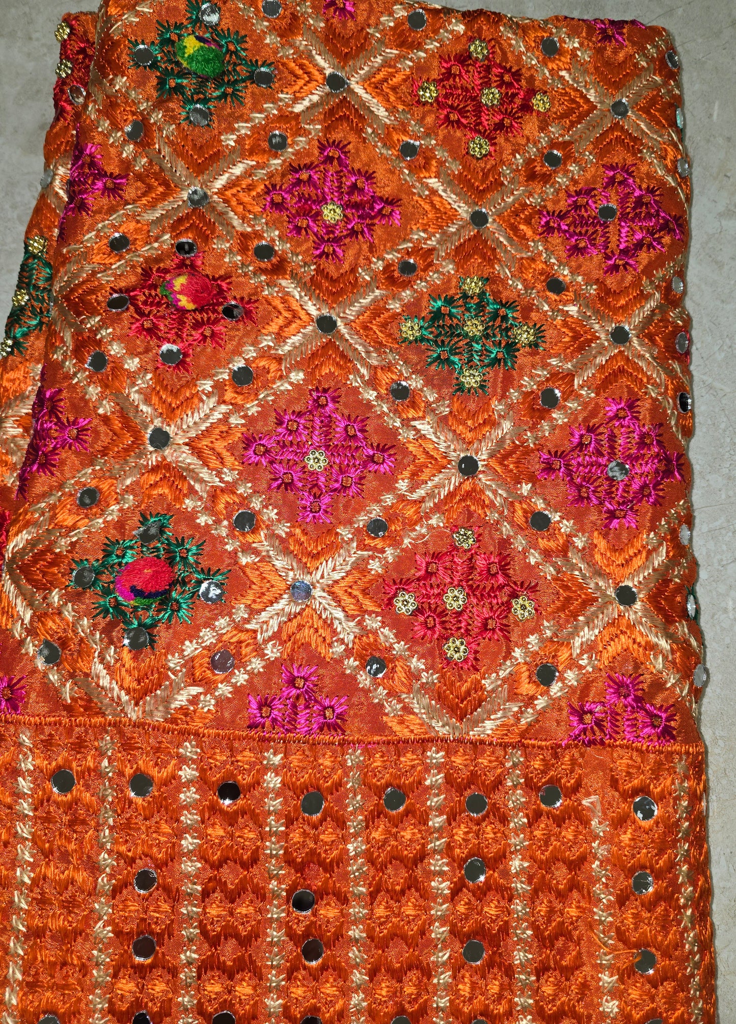 Fancy phulkari in orange colour