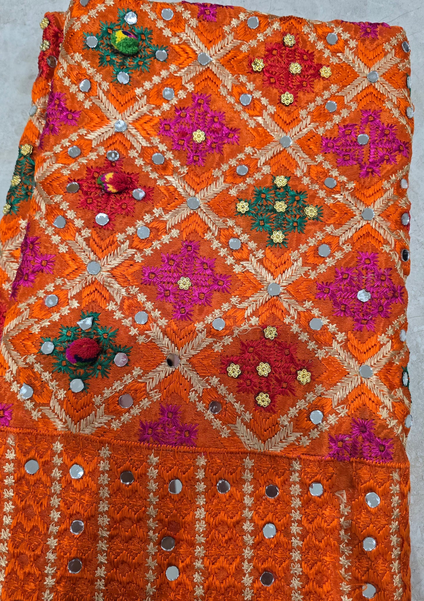 Fancy phulkari in orange colour