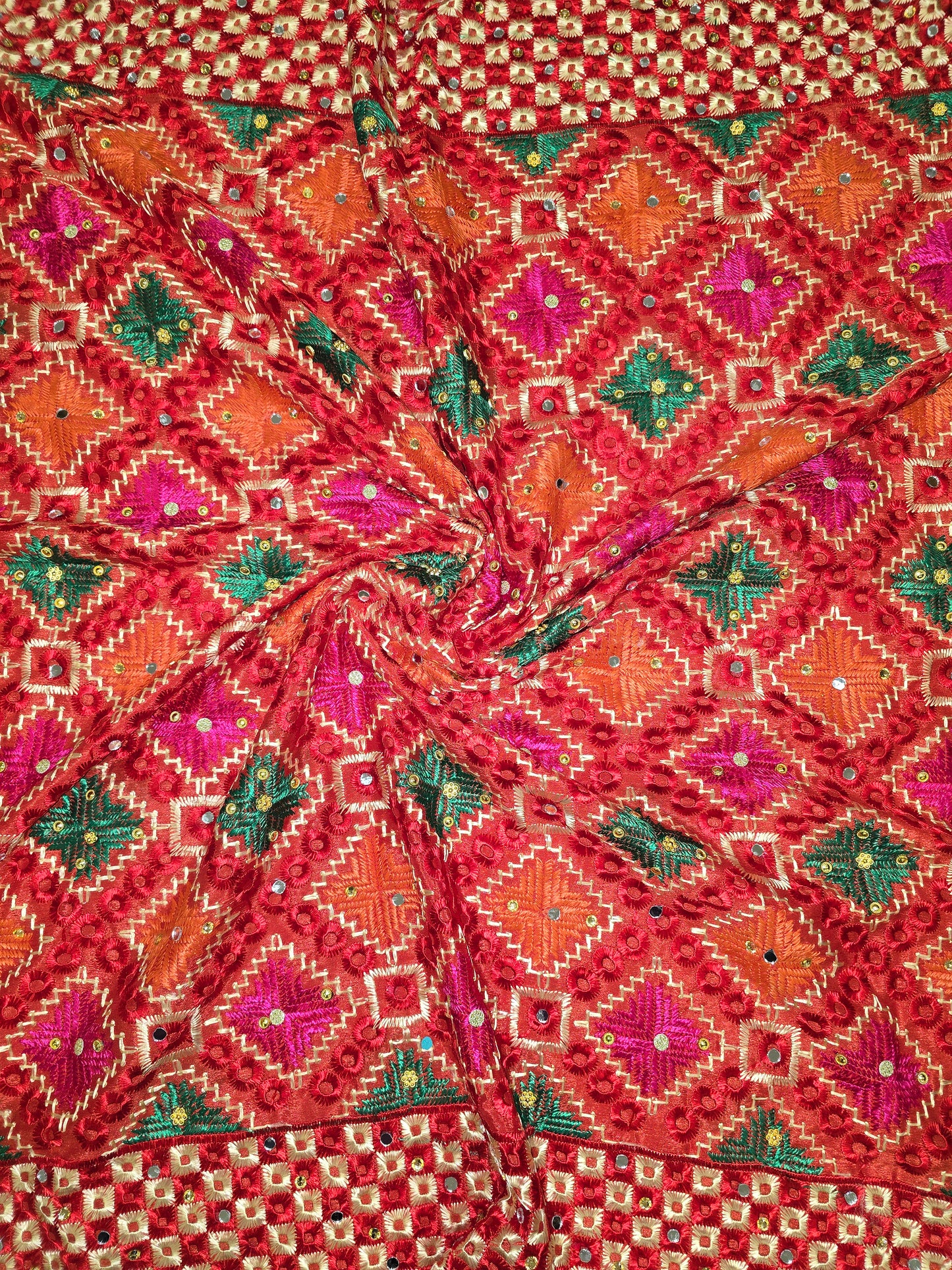Phulkari in red colour