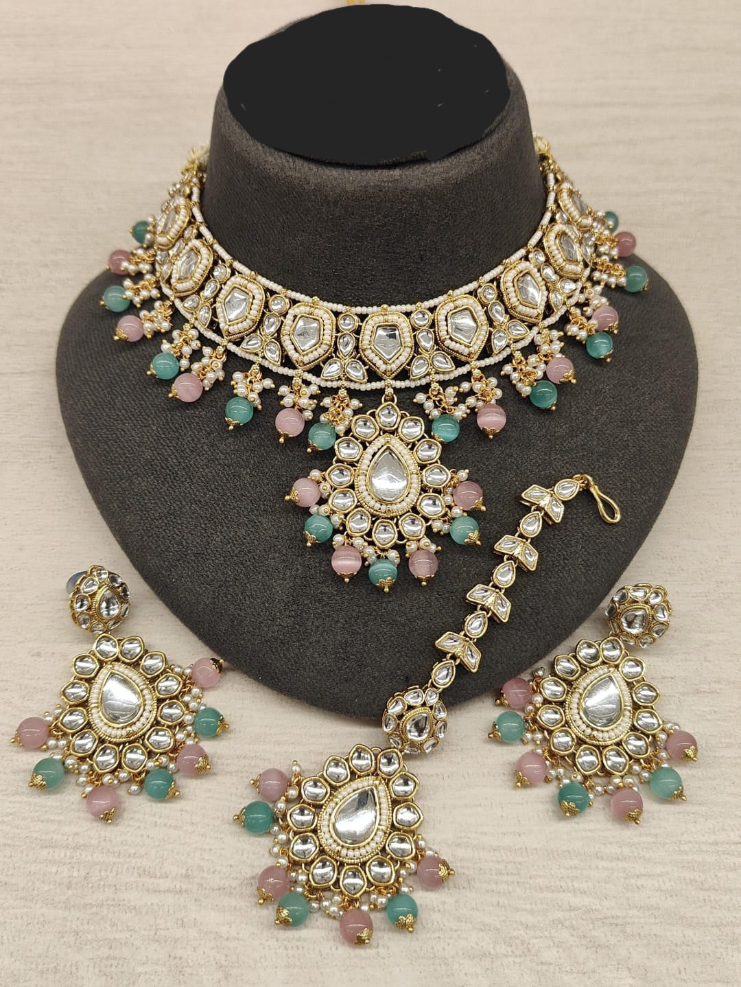Indian, kundan studded, light weight, Party Wear jewellery Sets with matching Earrings and Tikka