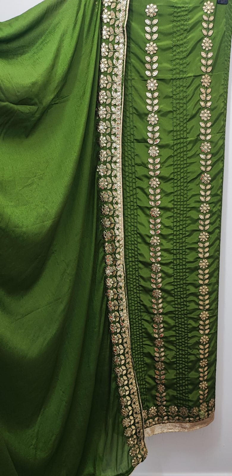 Unstitched dress material in mehndi colour
