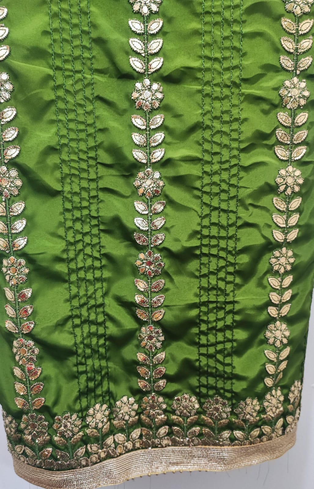 Unstitched dress material in mehndi colour