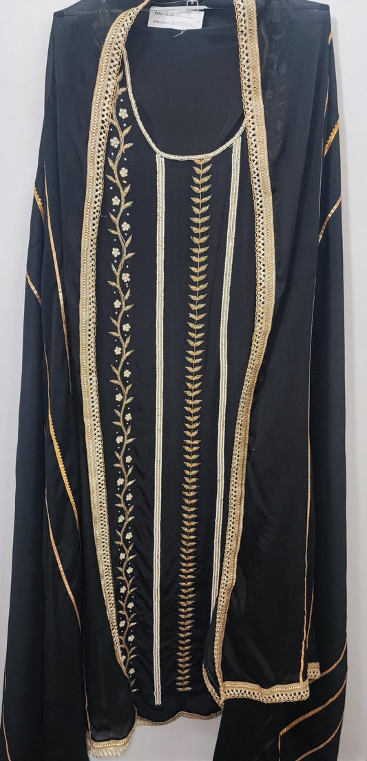 Unstitched Dress material in pure crepe in black colour