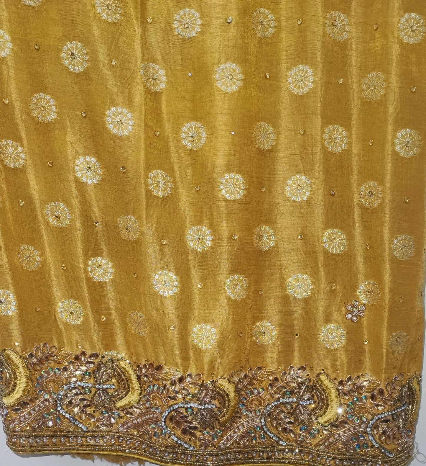 Silk dress material in mustard colour
