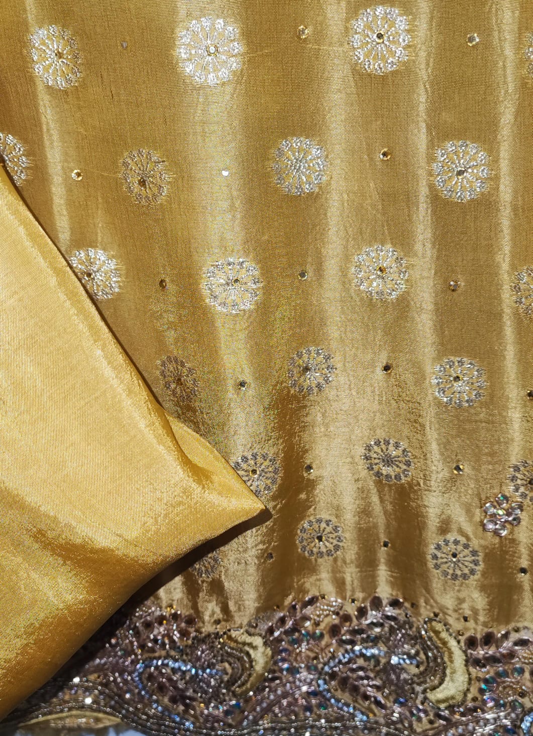 Silk dress material in mustard colour