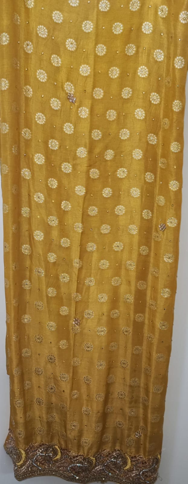 Silk dress material in mustard colour