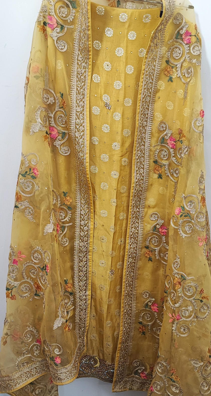 Silk dress material in mustard colour