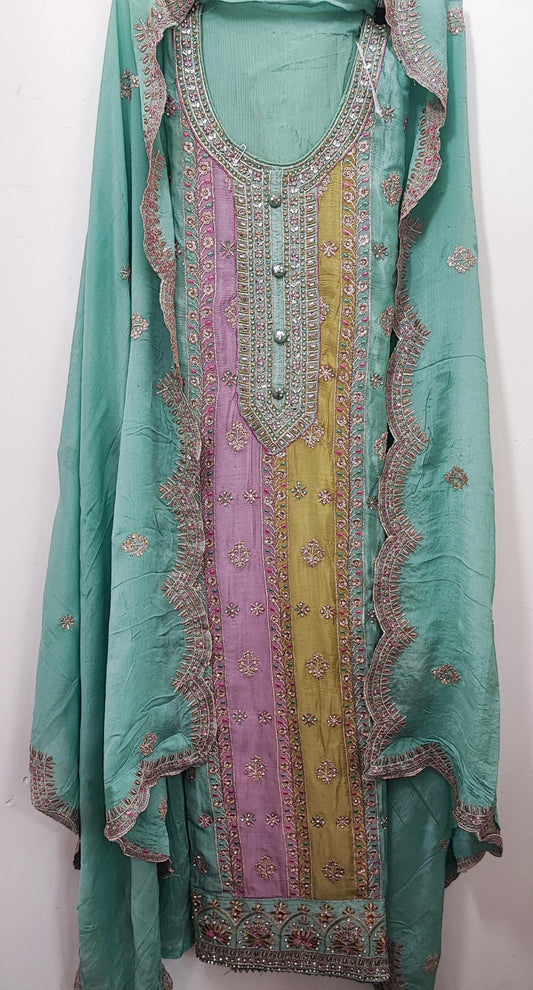 Unstitched Pure Chiffon 3 piece suit with embroidery in 3 colours