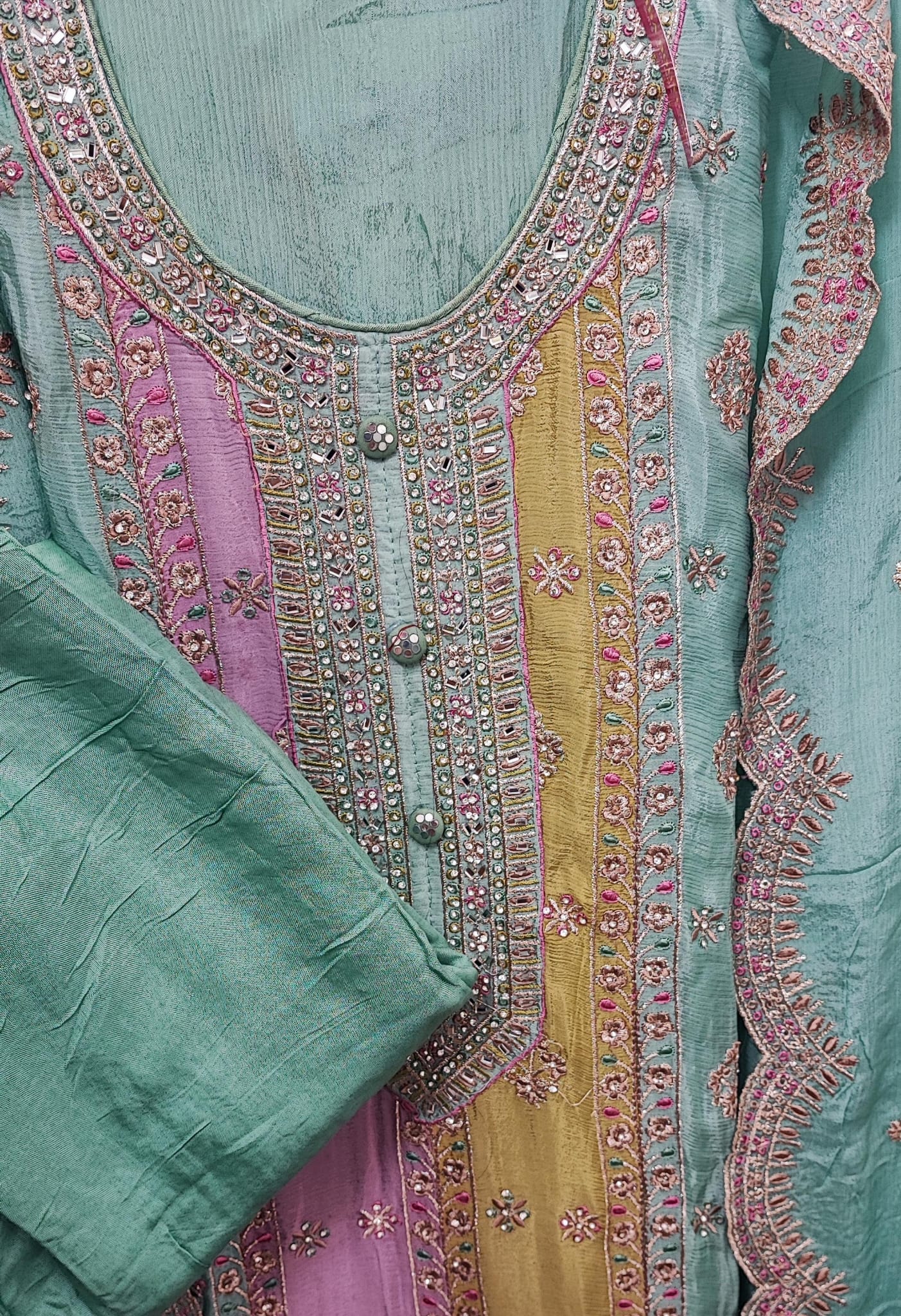 Unstitched Pure Chiffon 3 piece suit with embroidery in 3 colours