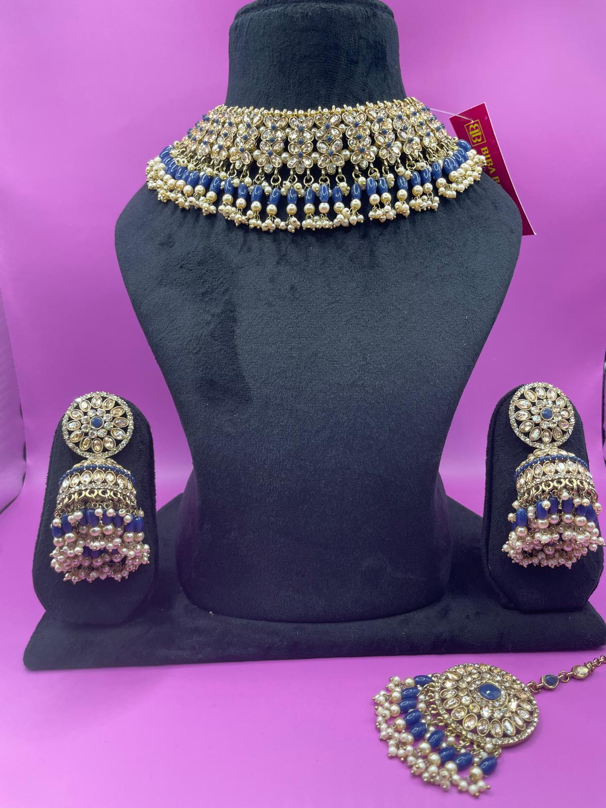 Party wear sets with fancy jhumkas n tikka in 2 colours