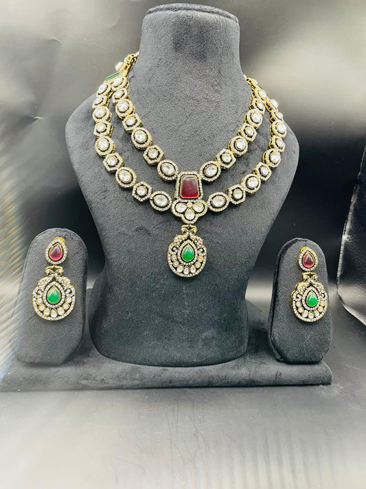 Beautiful 2 strand Polki n kundan designer jewellery set