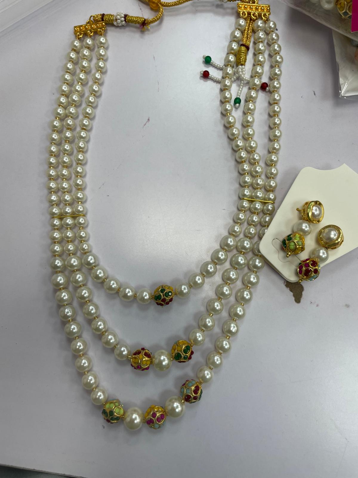 3 strand designer pearl necklace set with earings