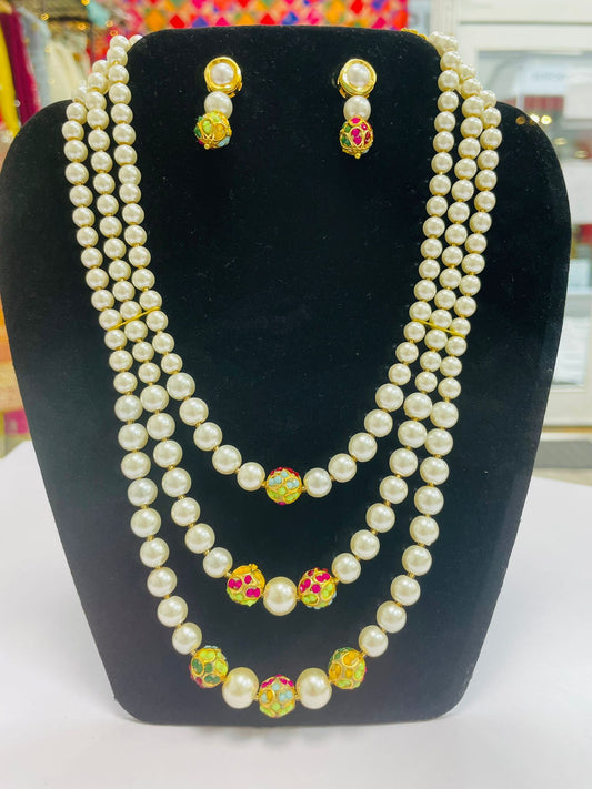 3 strand designer pearl necklace set with earings