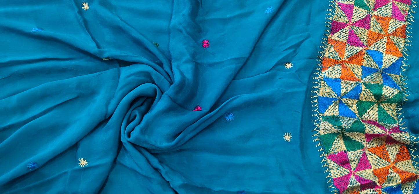 Phulkari in Peacock colour