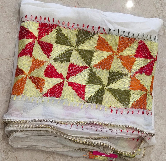 Phulkari Duppatta in cream colour