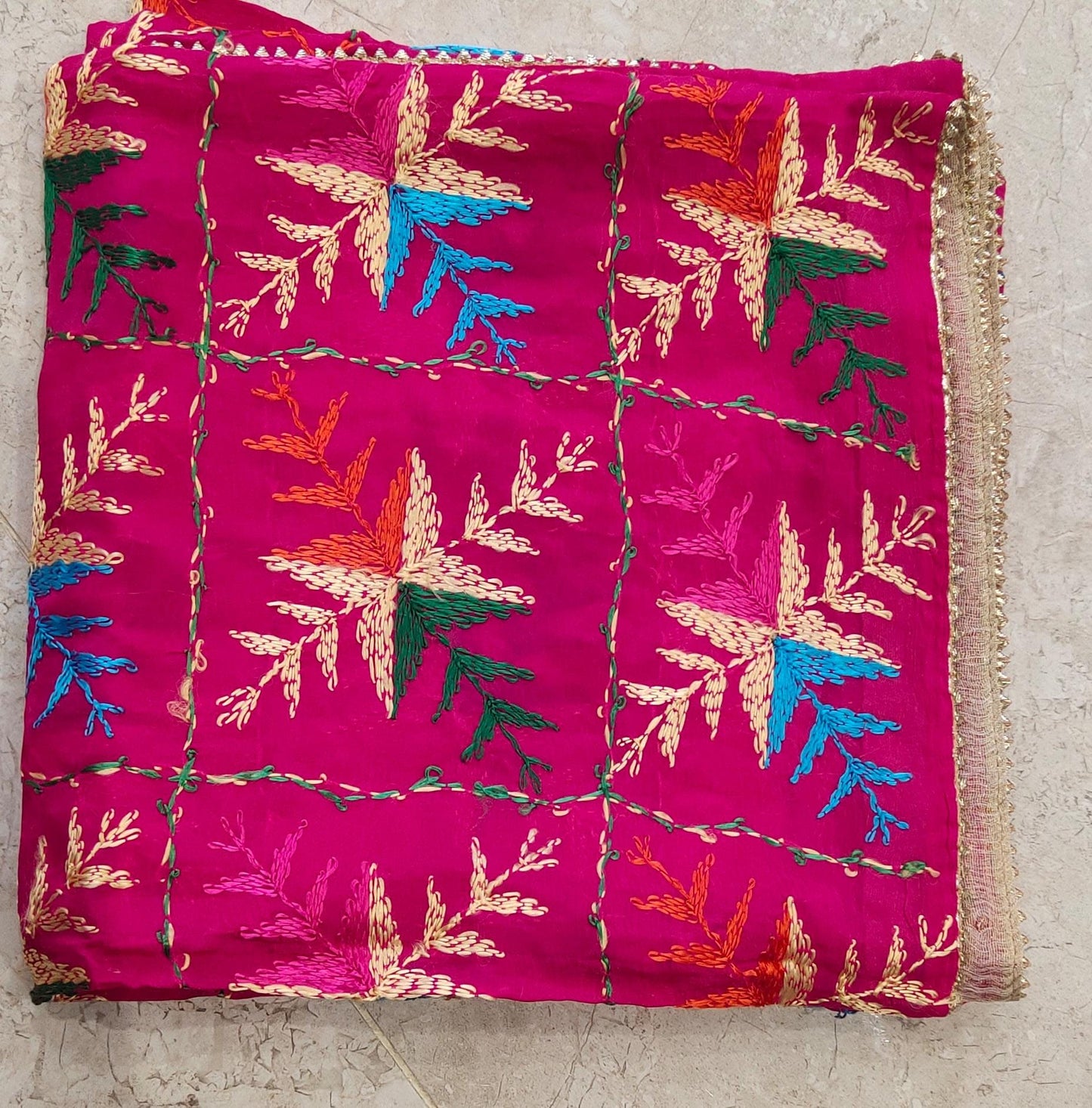 Phulkari Duppatta in magenta colour
