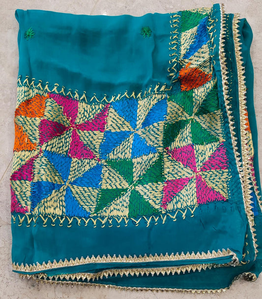 Phulkari in Peacock colour