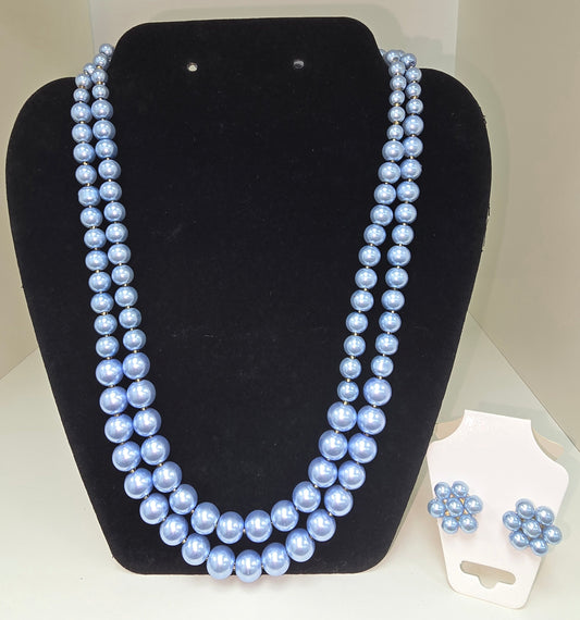 Double strand necklace with matching studs in 4 colours